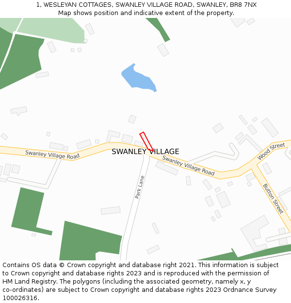 1, WESLEYAN COTTAGES, SWANLEY VILLAGE ROAD, SWANLEY, BR8 7NX: Location map and indicative extent of plot