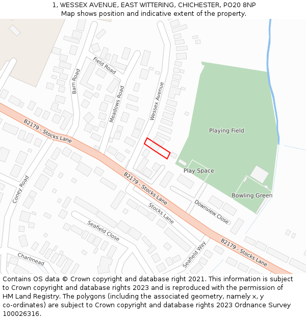 1, WESSEX AVENUE, EAST WITTERING, CHICHESTER, PO20 8NP: Location map and indicative extent of plot