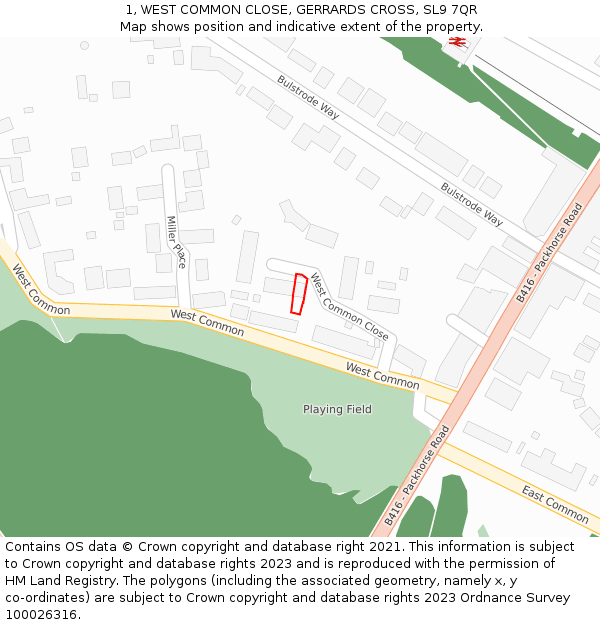 1, WEST COMMON CLOSE, GERRARDS CROSS, SL9 7QR: Location map and indicative extent of plot