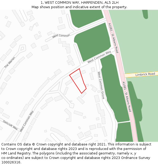 1, WEST COMMON WAY, HARPENDEN, AL5 2LH: Location map and indicative extent of plot