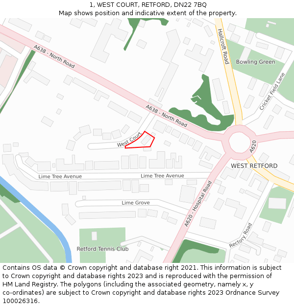 1, WEST COURT, RETFORD, DN22 7BQ: Location map and indicative extent of plot