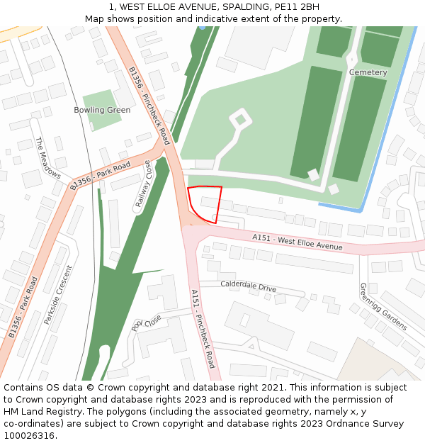 1, WEST ELLOE AVENUE, SPALDING, PE11 2BH: Location map and indicative extent of plot