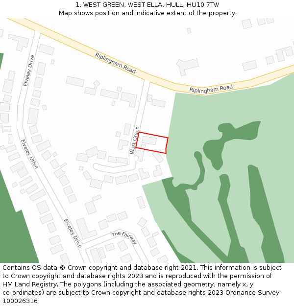 1, WEST GREEN, WEST ELLA, HULL, HU10 7TW: Location map and indicative extent of plot