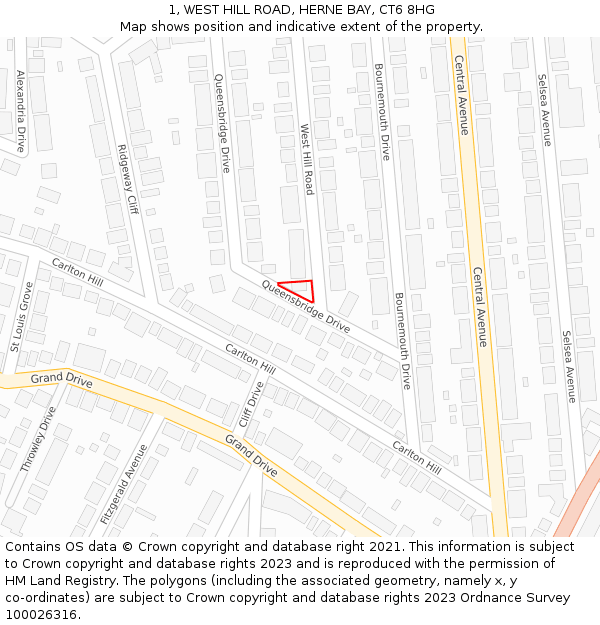 1, WEST HILL ROAD, HERNE BAY, CT6 8HG: Location map and indicative extent of plot