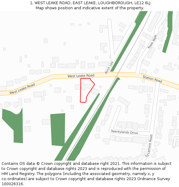 1, WEST LEAKE ROAD, EAST LEAKE, LOUGHBOROUGH, LE12 6LJ: Location map and indicative extent of plot