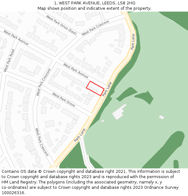 1, WEST PARK AVENUE, LEEDS, LS8 2HG: Location map and indicative extent of plot