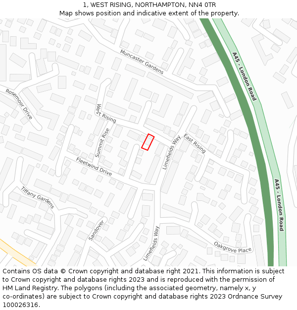 1, WEST RISING, NORTHAMPTON, NN4 0TR: Location map and indicative extent of plot