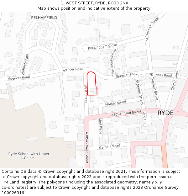 1, WEST STREET, RYDE, PO33 2NX: Location map and indicative extent of plot