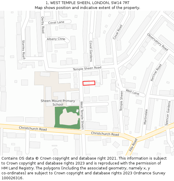 1, WEST TEMPLE SHEEN, LONDON, SW14 7RT: Location map and indicative extent of plot