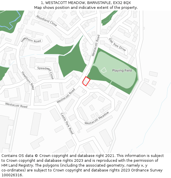 1, WESTACOTT MEADOW, BARNSTAPLE, EX32 8QX: Location map and indicative extent of plot