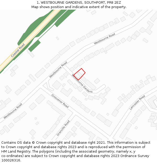 1, WESTBOURNE GARDENS, SOUTHPORT, PR8 2EZ: Location map and indicative extent of plot