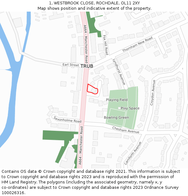 1, WESTBROOK CLOSE, ROCHDALE, OL11 2XY: Location map and indicative extent of plot