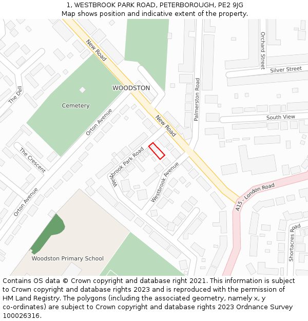 1, WESTBROOK PARK ROAD, PETERBOROUGH, PE2 9JG: Location map and indicative extent of plot