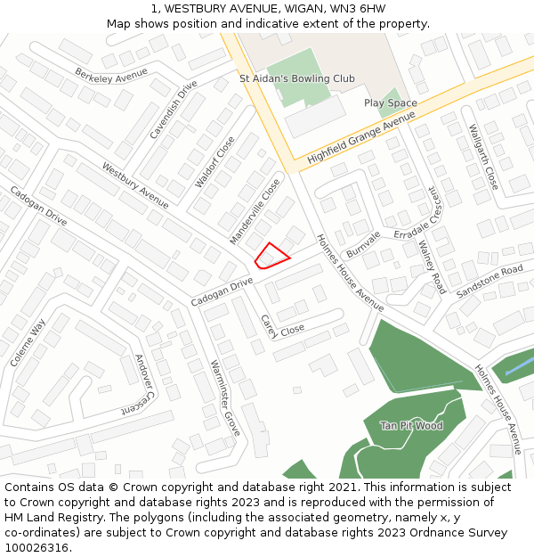 1, WESTBURY AVENUE, WIGAN, WN3 6HW: Location map and indicative extent of plot