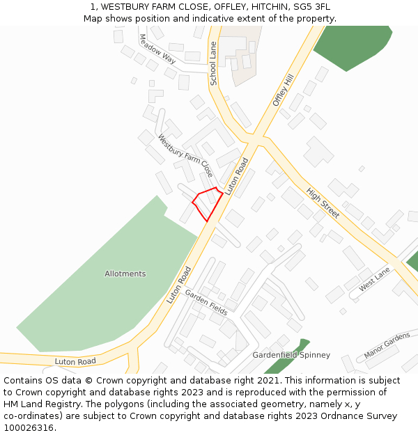 1, WESTBURY FARM CLOSE, OFFLEY, HITCHIN, SG5 3FL: Location map and indicative extent of plot