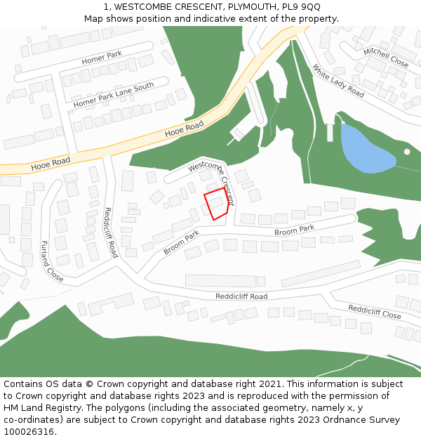 1, WESTCOMBE CRESCENT, PLYMOUTH, PL9 9QQ: Location map and indicative extent of plot