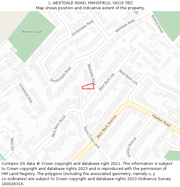 1, WESTDALE ROAD, MANSFIELD, NG19 7BZ: Location map and indicative extent of plot