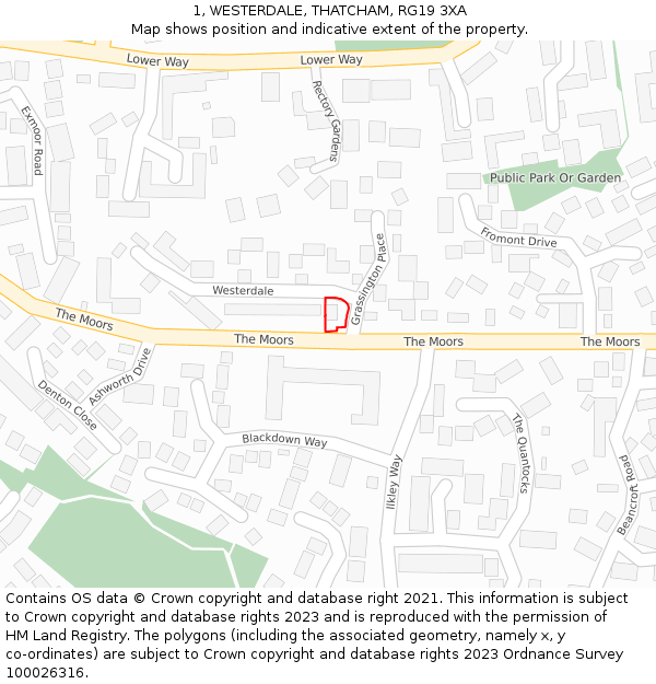 1, WESTERDALE, THATCHAM, RG19 3XA: Location map and indicative extent of plot