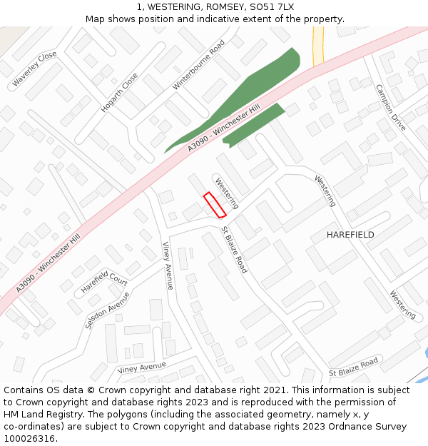 1, WESTERING, ROMSEY, SO51 7LX: Location map and indicative extent of plot