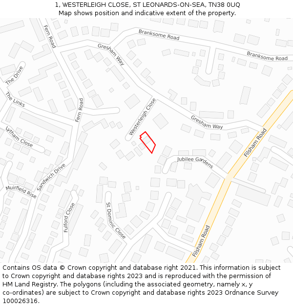 1, WESTERLEIGH CLOSE, ST LEONARDS-ON-SEA, TN38 0UQ: Location map and indicative extent of plot