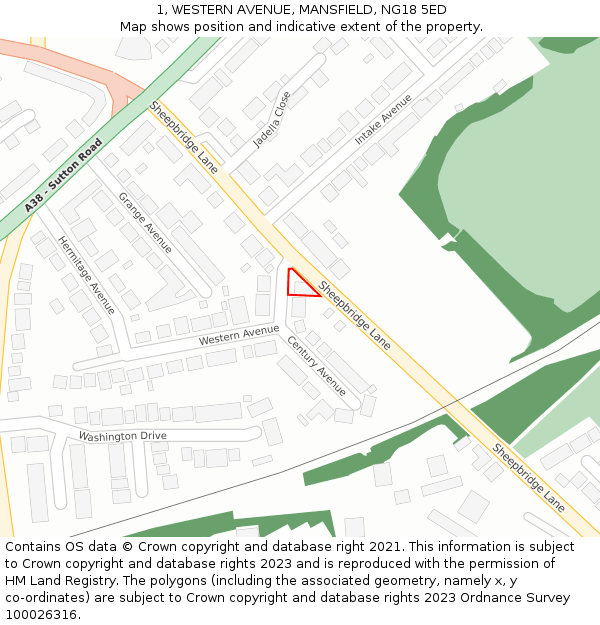 1, WESTERN AVENUE, MANSFIELD, NG18 5ED: Location map and indicative extent of plot