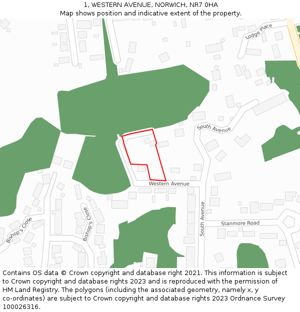 1, WESTERN AVENUE, NORWICH, NR7 0HA: Location map and indicative extent of plot