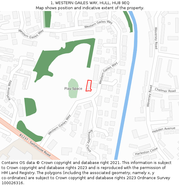 1, WESTERN GAILES WAY, HULL, HU8 9EQ: Location map and indicative extent of plot