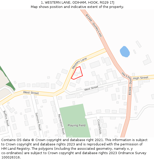 1, WESTERN LANE, ODIHAM, HOOK, RG29 1TJ: Location map and indicative extent of plot