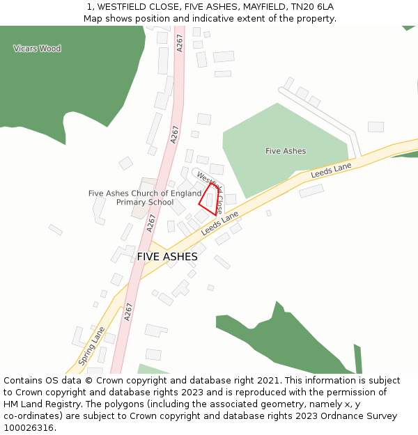 1, WESTFIELD CLOSE, FIVE ASHES, MAYFIELD, TN20 6LA: Location map and indicative extent of plot