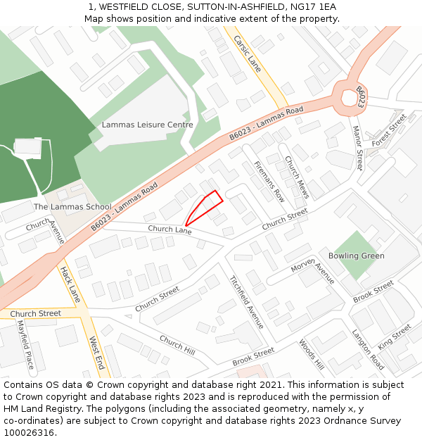 1, WESTFIELD CLOSE, SUTTON-IN-ASHFIELD, NG17 1EA: Location map and indicative extent of plot