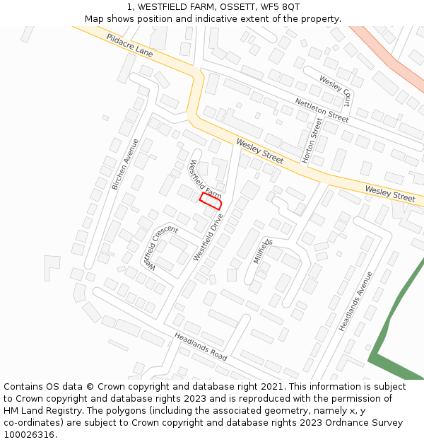 1, WESTFIELD FARM, OSSETT, WF5 8QT: Location map and indicative extent of plot