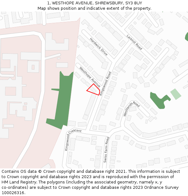1, WESTHOPE AVENUE, SHREWSBURY, SY3 8UY: Location map and indicative extent of plot