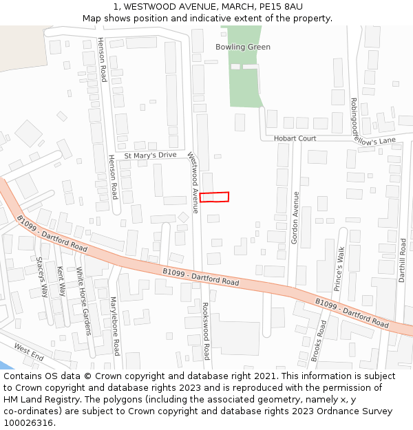 1, WESTWOOD AVENUE, MARCH, PE15 8AU: Location map and indicative extent of plot