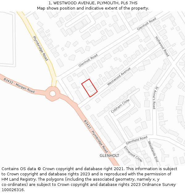 1, WESTWOOD AVENUE, PLYMOUTH, PL6 7HS: Location map and indicative extent of plot