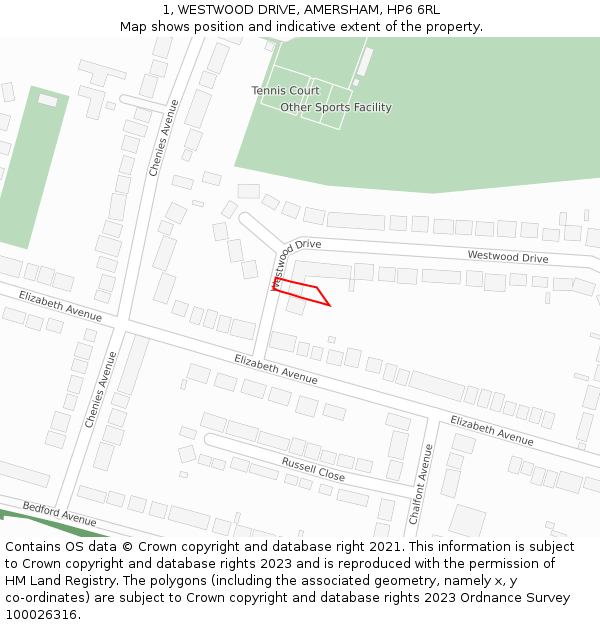 1, WESTWOOD DRIVE, AMERSHAM, HP6 6RL: Location map and indicative extent of plot