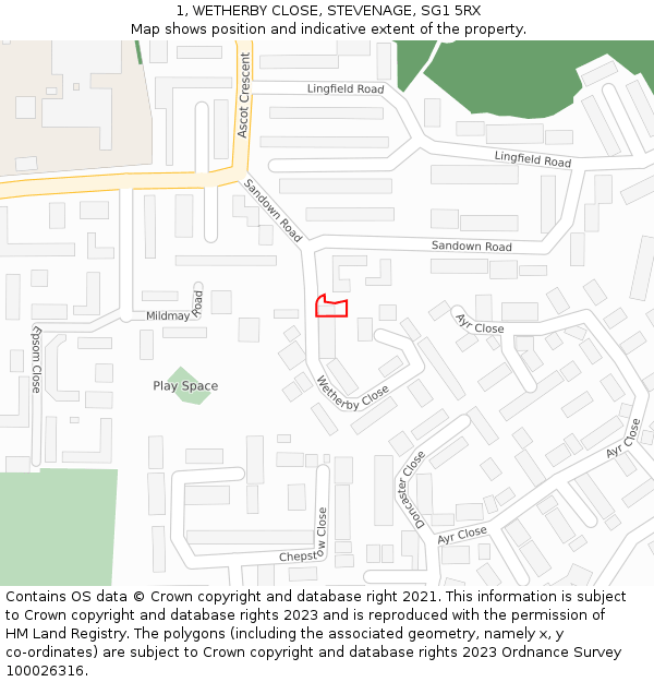 1, WETHERBY CLOSE, STEVENAGE, SG1 5RX: Location map and indicative extent of plot