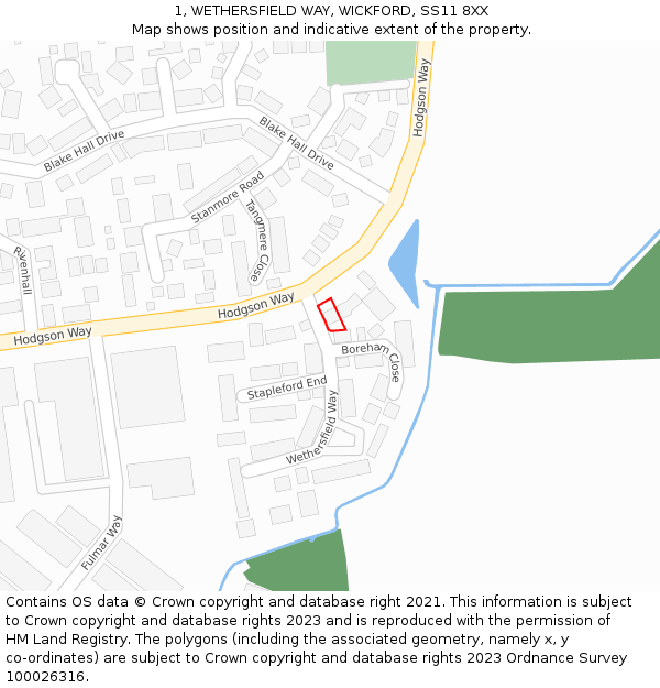 1, WETHERSFIELD WAY, WICKFORD, SS11 8XX: Location map and indicative extent of plot