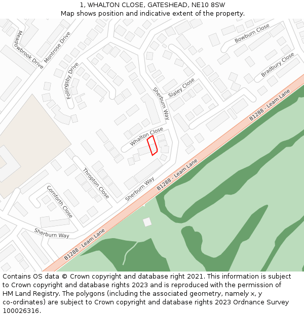 1, WHALTON CLOSE, GATESHEAD, NE10 8SW: Location map and indicative extent of plot