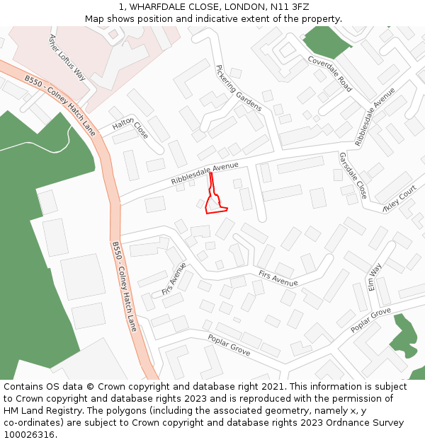 1, WHARFDALE CLOSE, LONDON, N11 3FZ: Location map and indicative extent of plot