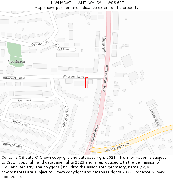 1, WHARWELL LANE, WALSALL, WS6 6ET: Location map and indicative extent of plot