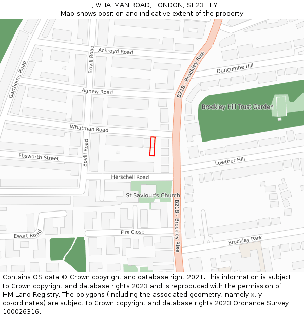 1, WHATMAN ROAD, LONDON, SE23 1EY: Location map and indicative extent of plot