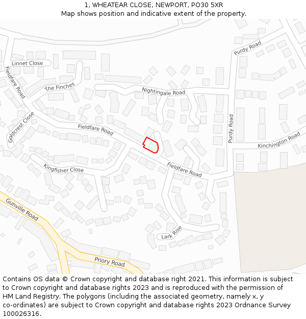 1, WHEATEAR CLOSE, NEWPORT, PO30 5XR: Location map and indicative extent of plot