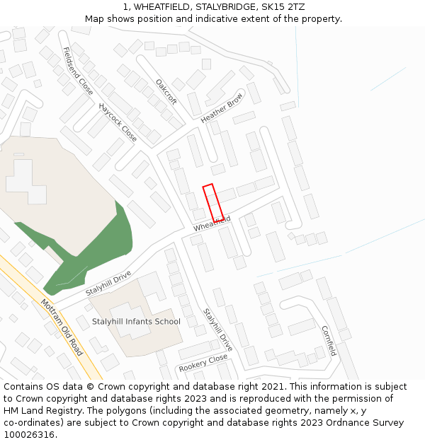 1, WHEATFIELD, STALYBRIDGE, SK15 2TZ: Location map and indicative extent of plot