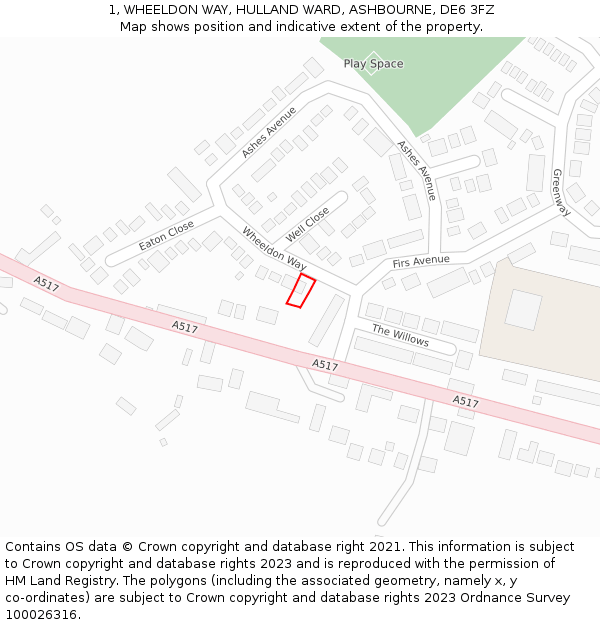 1, WHEELDON WAY, HULLAND WARD, ASHBOURNE, DE6 3FZ: Location map and indicative extent of plot