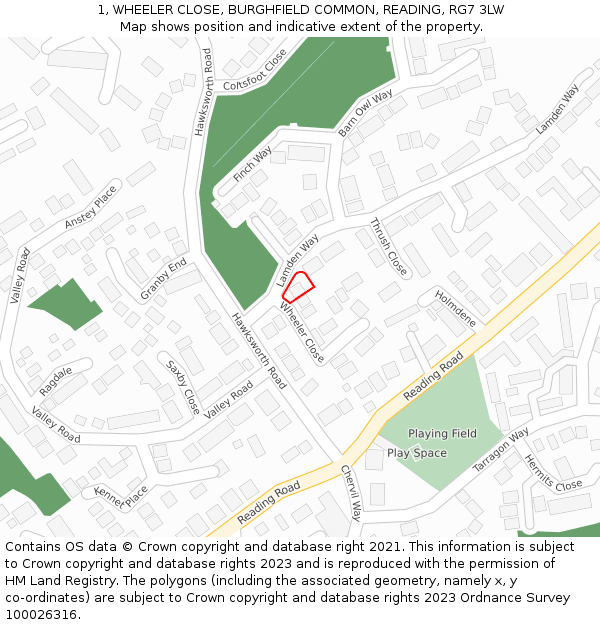 1, WHEELER CLOSE, BURGHFIELD COMMON, READING, RG7 3LW: Location map and indicative extent of plot