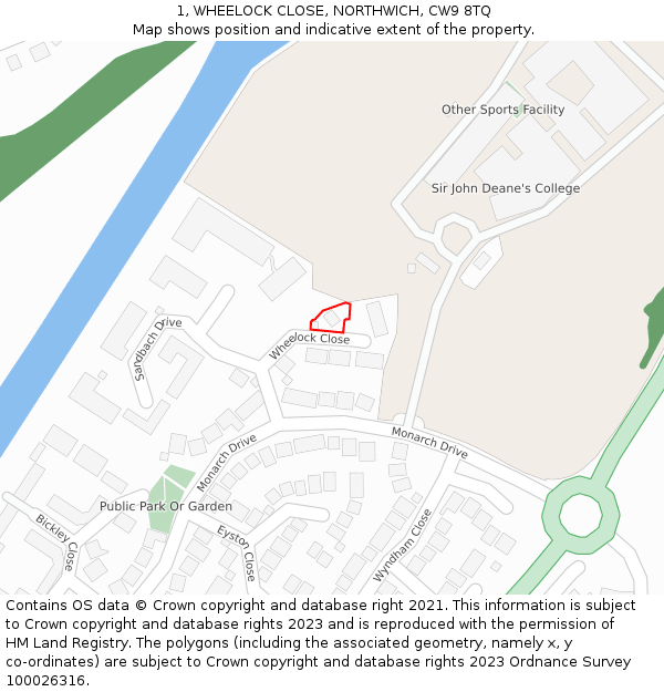 1, WHEELOCK CLOSE, NORTHWICH, CW9 8TQ: Location map and indicative extent of plot