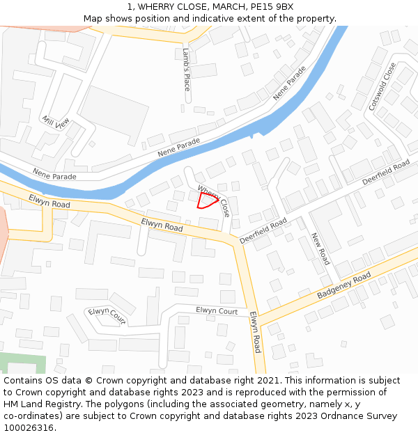 1, WHERRY CLOSE, MARCH, PE15 9BX: Location map and indicative extent of plot