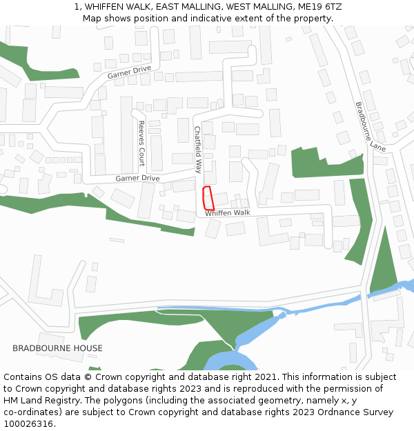 1, WHIFFEN WALK, EAST MALLING, WEST MALLING, ME19 6TZ: Location map and indicative extent of plot