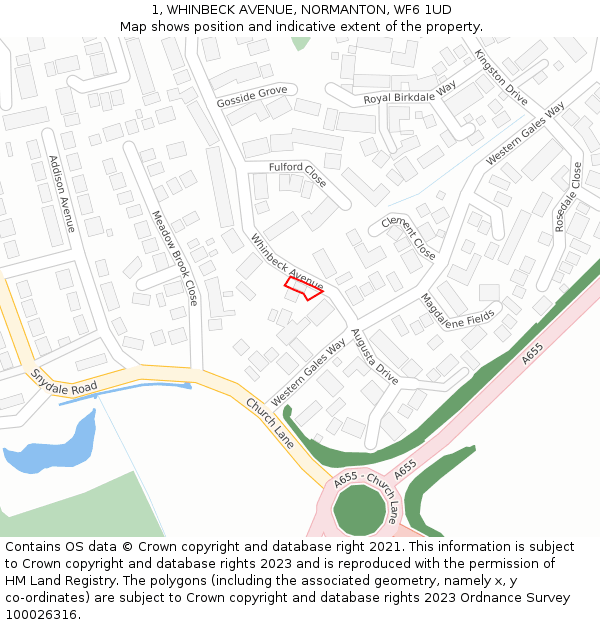 1, WHINBECK AVENUE, NORMANTON, WF6 1UD: Location map and indicative extent of plot