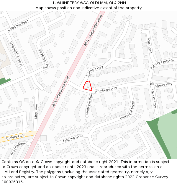 1, WHINBERRY WAY, OLDHAM, OL4 2NN: Location map and indicative extent of plot